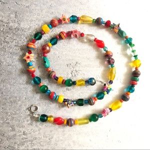 Colorful Handmade Bead Necklace with Sterling Silver Clasp One-of-a-Kind